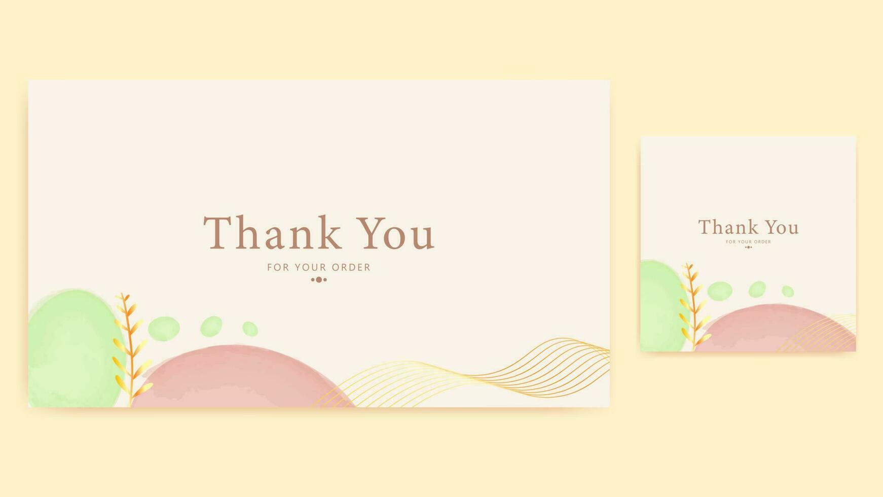 thank you card template, green and pink rounded abstract watercolor, aesthetic greeting template vector