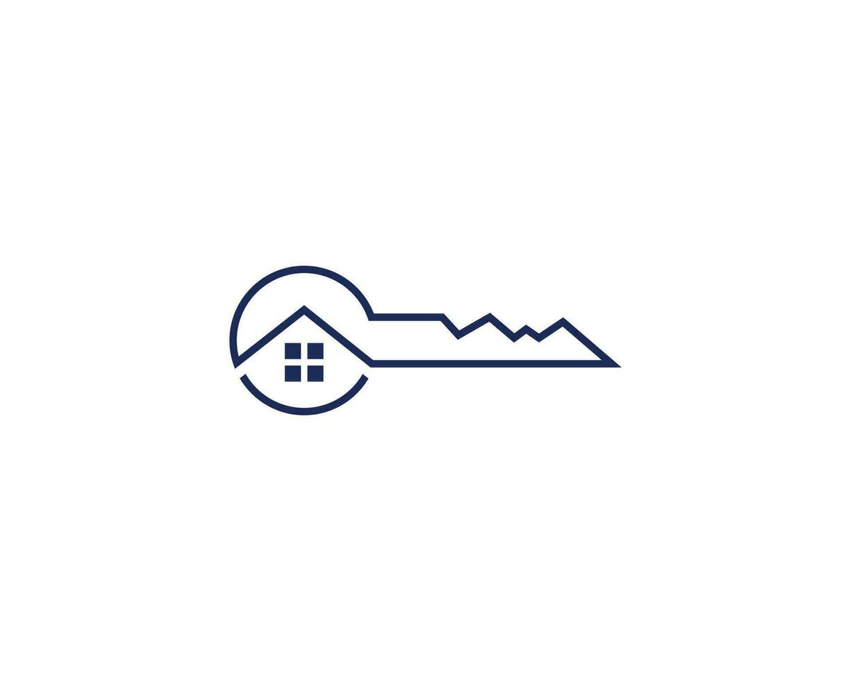 Real Estate House Key Logo Icon Design Line Symbol Vector Element Template.