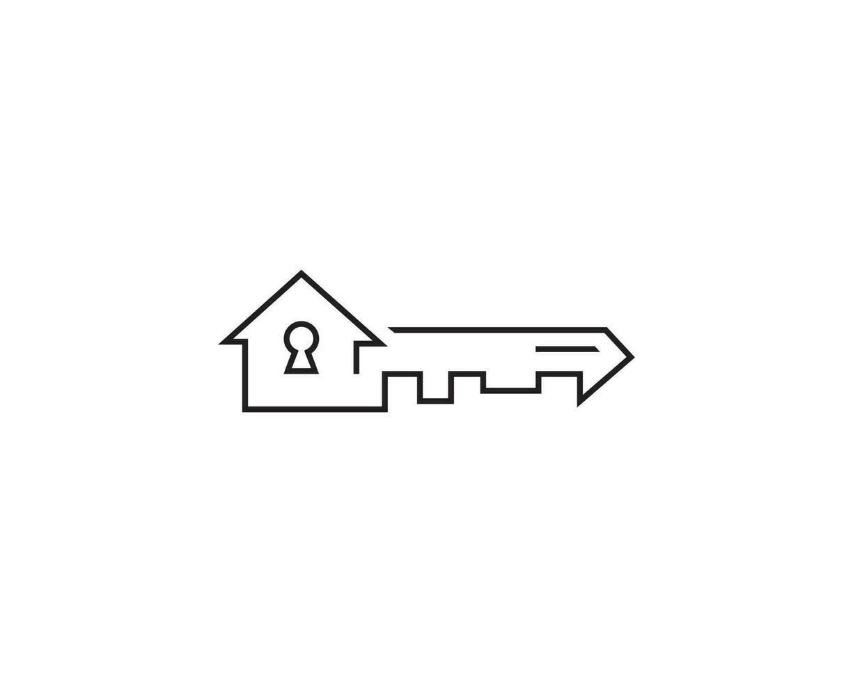 Key House Real Estate Logo Icon Design With Line Symbol Vector Concept Illustration.