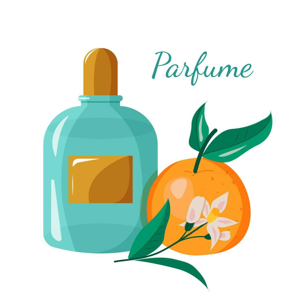 hermosa perfume botella con naranja perfume aislado en blanco antecedentes. verano perfumar vector