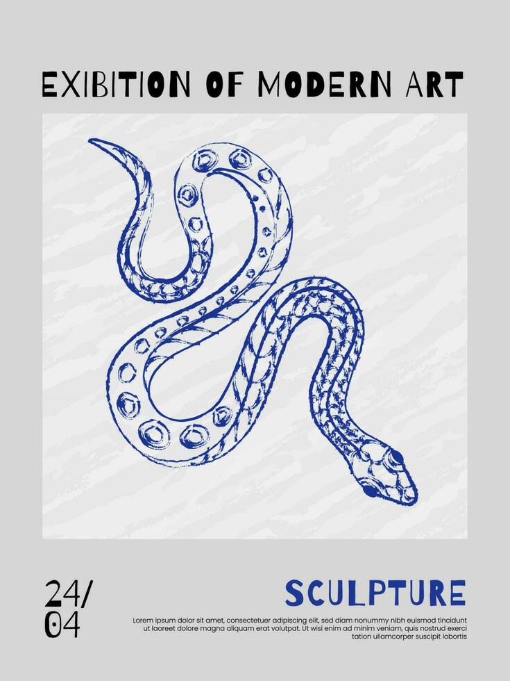 Ancient cover or poster concept with classical art sketch of snake on abstract background. Roman and Greek vector illustration. Art posters for the exhibition, magazine or brochure. Serpent drawing