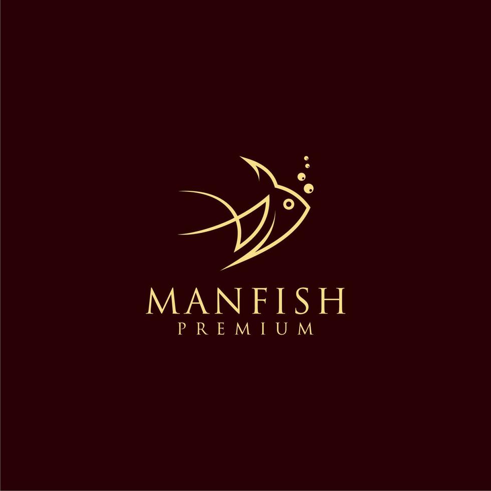 Line art fish illustration unique logo design vector