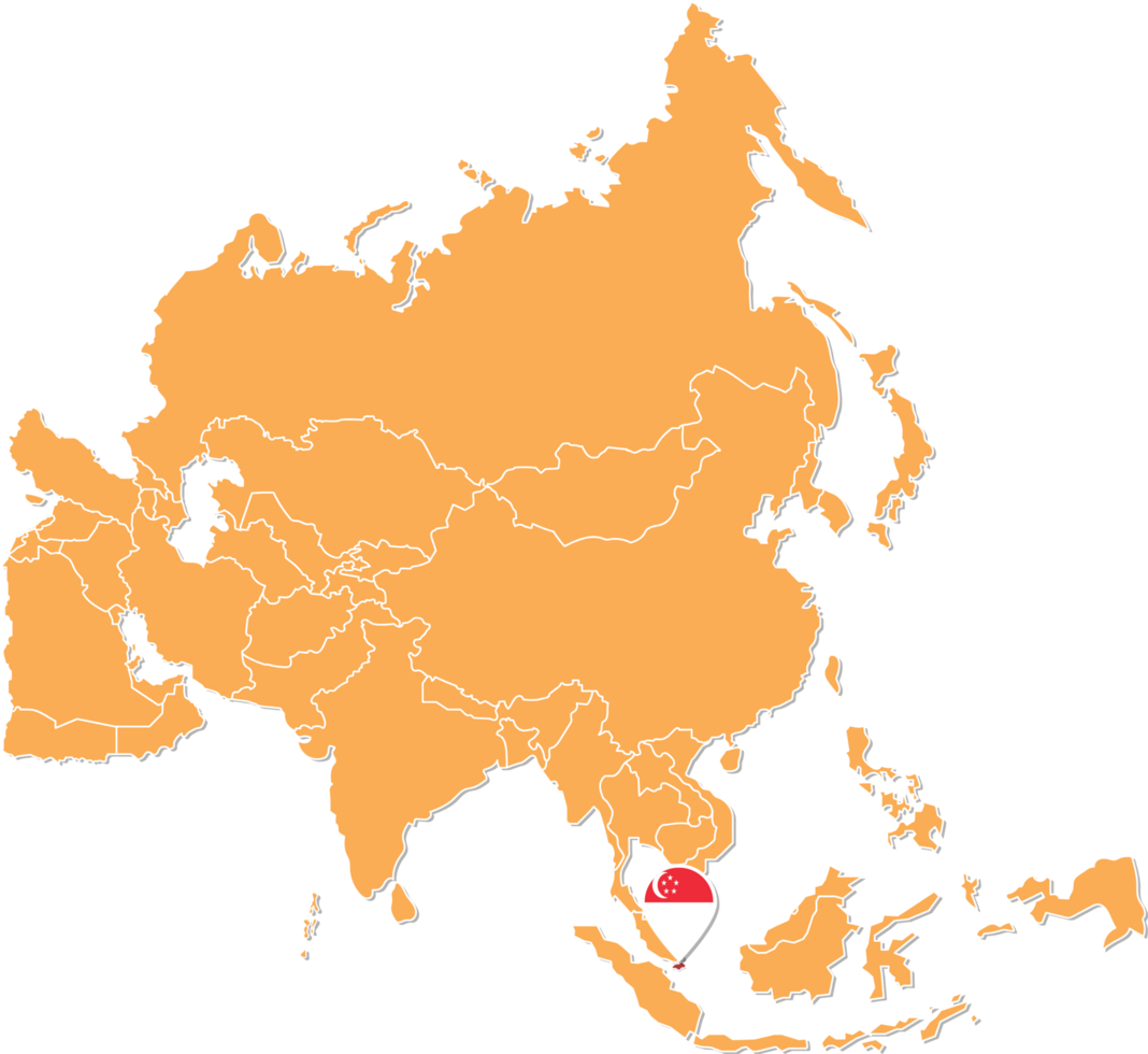 singapur-karte in asien, symbole, die den standort und die flaggen von singapur zeigen. png