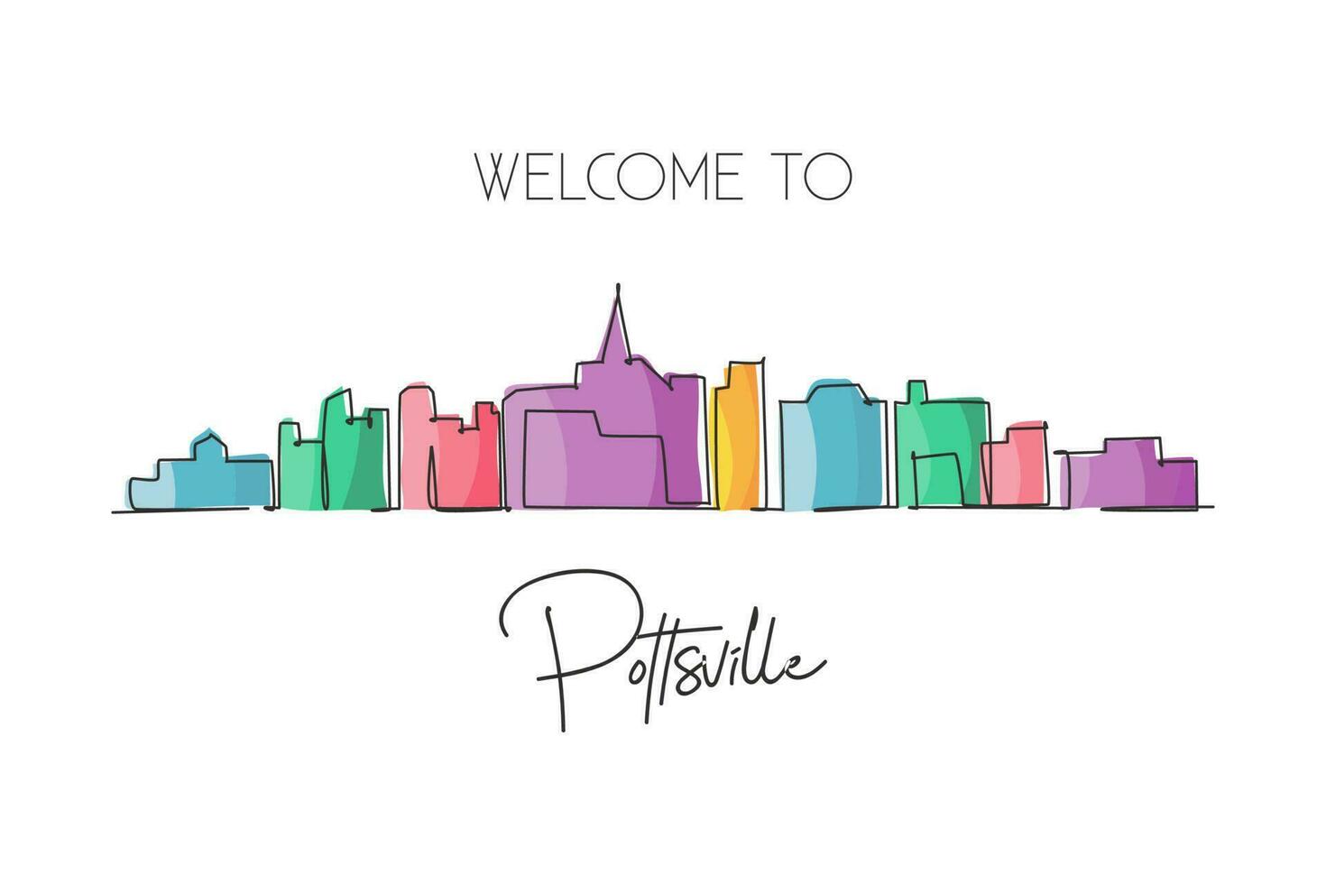 dibujo continuo de una línea del horizonte de la ciudad de pottsville, pensilvania. hermoso hito. paisaje mundial turismo viajes decoración de la pared póster impresión arte. Ilustración de vector de diseño de dibujo de línea única elegante