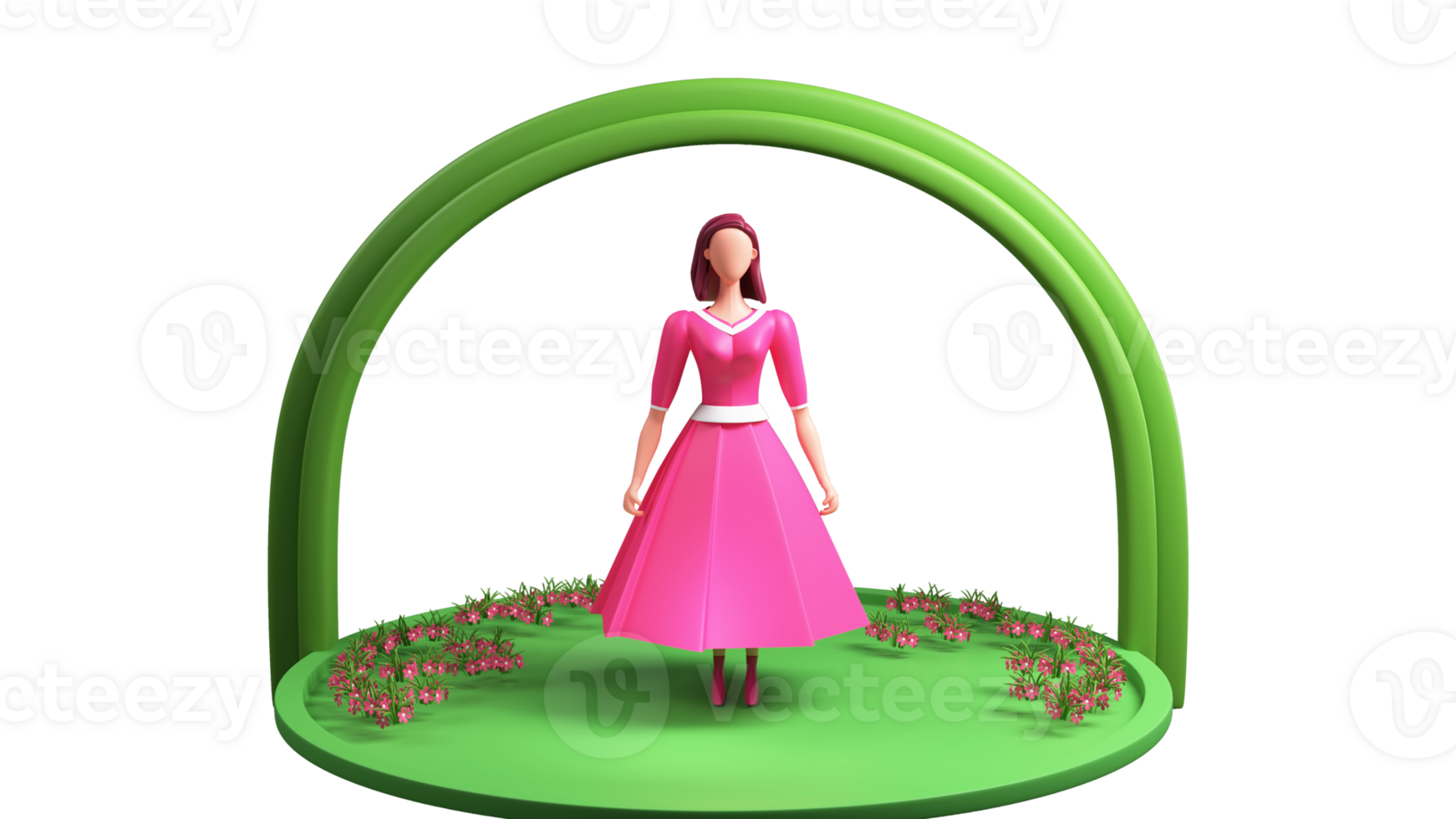 3D Render, Fashionable Young Girl Standing On Stage And Natural Background. Happy Women's Day Concept. png