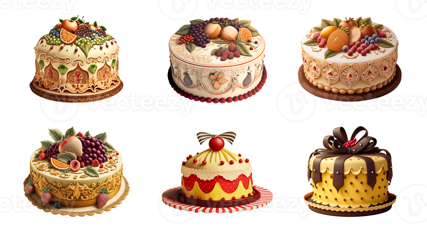 3D Illustration Of Beautiful Decorative Cake Icon Set. png