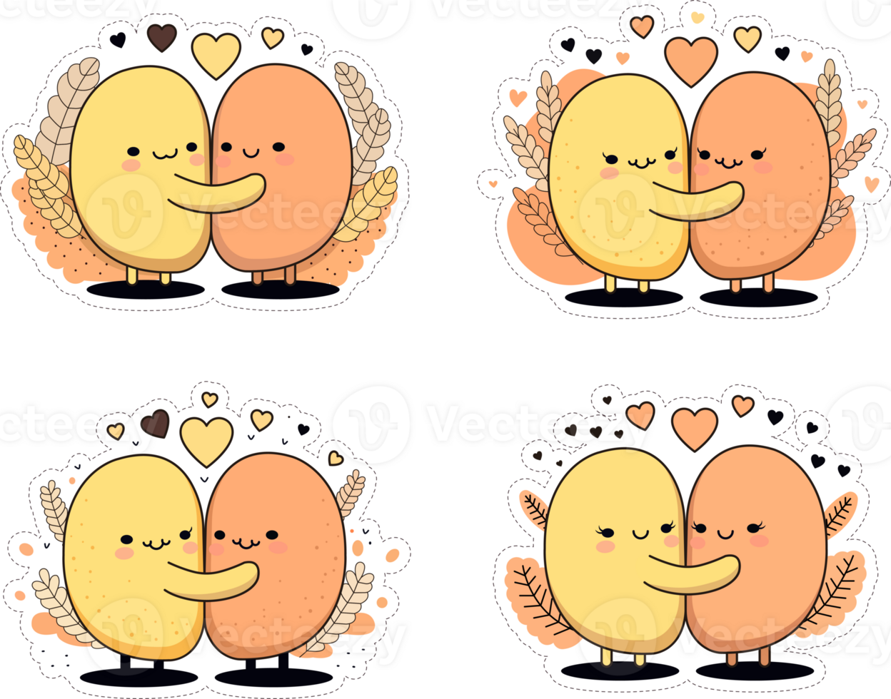 Collection Of Embracing Potato Couples In Sticker Style. png