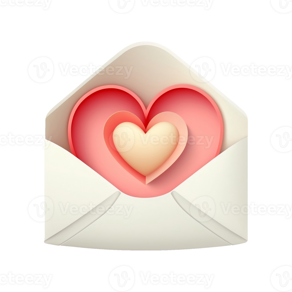 3D Render Of Paper Cut Heart Icon Inside Envelope In Pastel Color. png