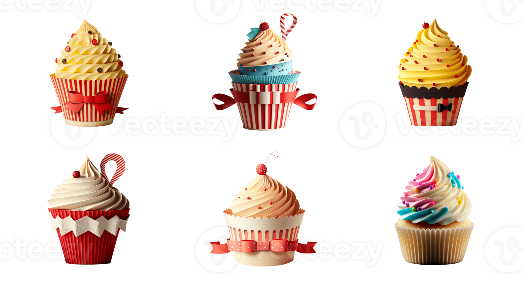 3d Illustration von Papier Schnitt Cupcakes Symbol Satz. png