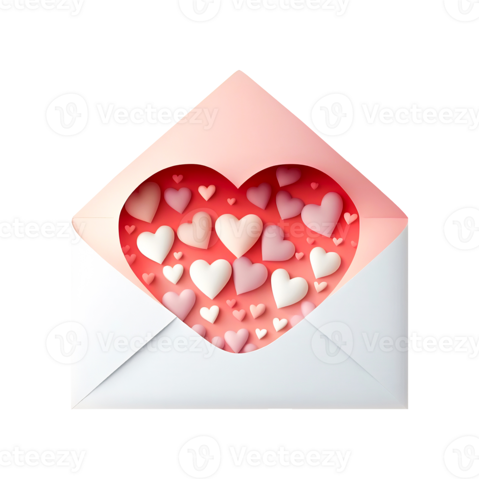 3D Render Of Soft Color Paper Hearts Icon Inside Envelope. png