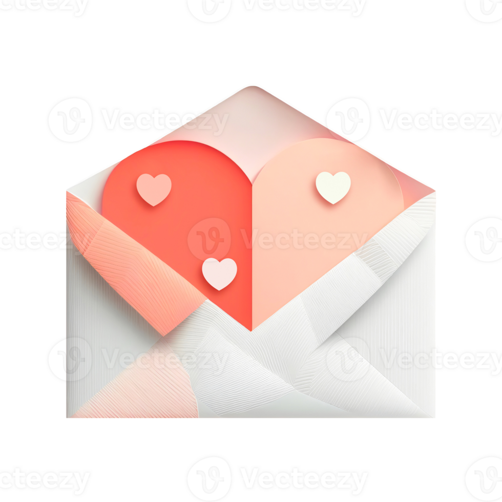 Pastel Colour Paper Cut Hearts Icon Inside Envelope In 3D Render. png