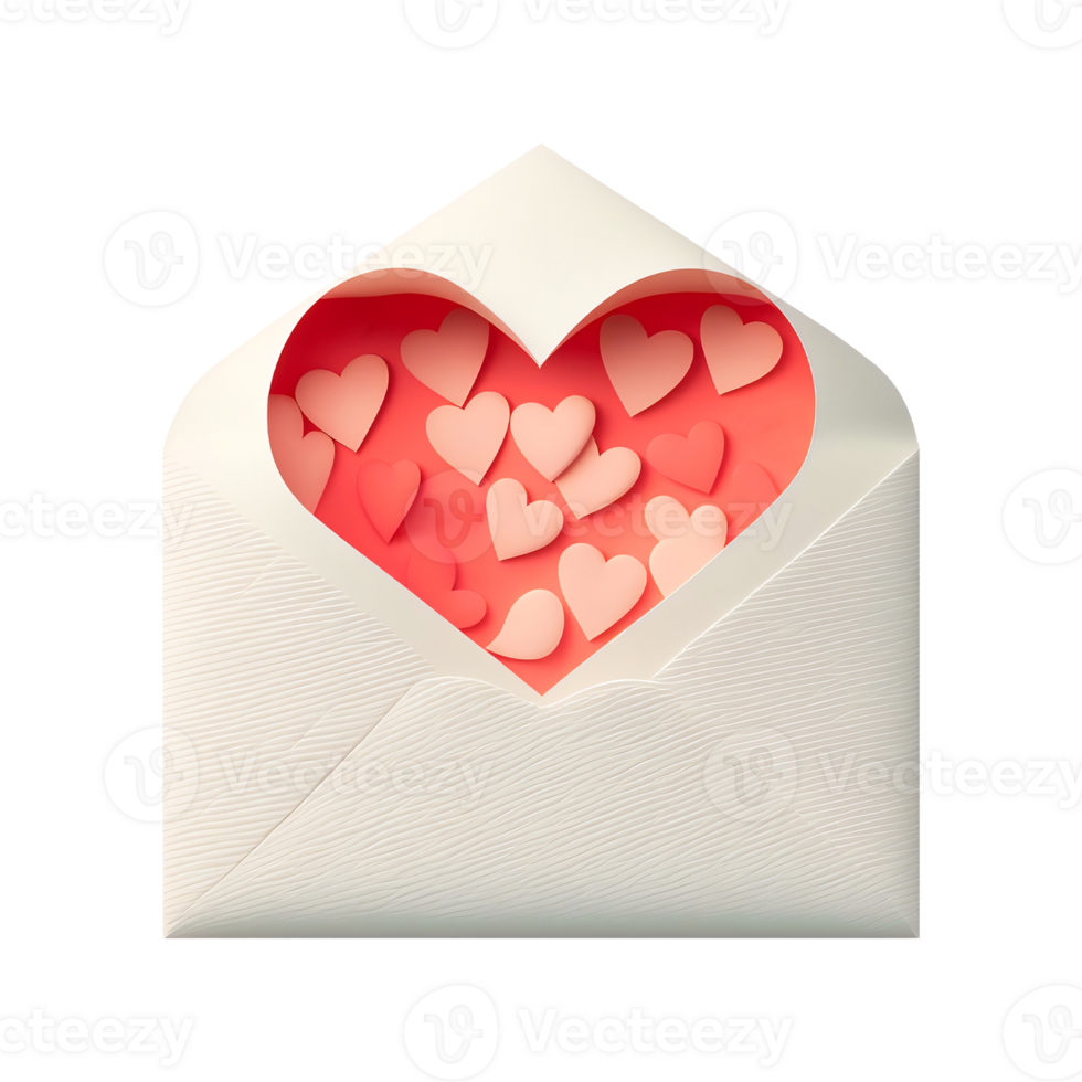 3D Render, Soft Color Paper Hearts Icon Inside Envelope. png