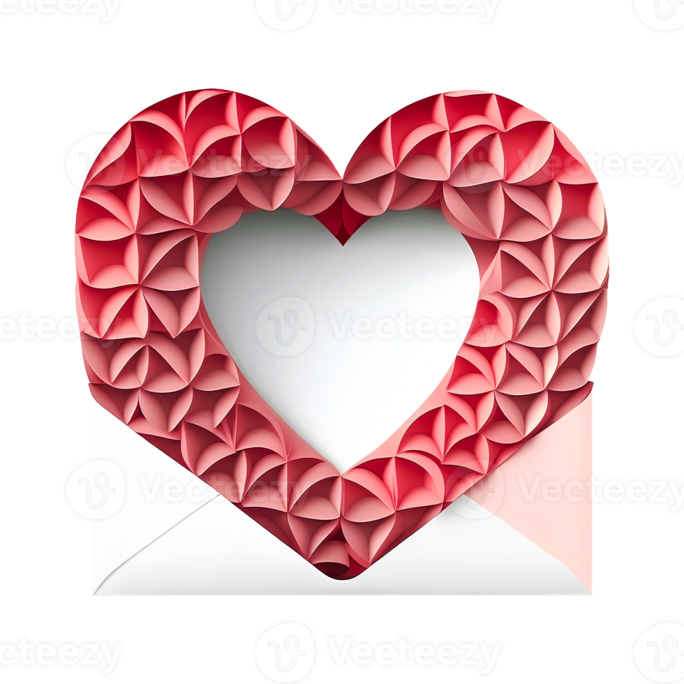 3D Render, Geometric Heart Icon Inside Envelope. png