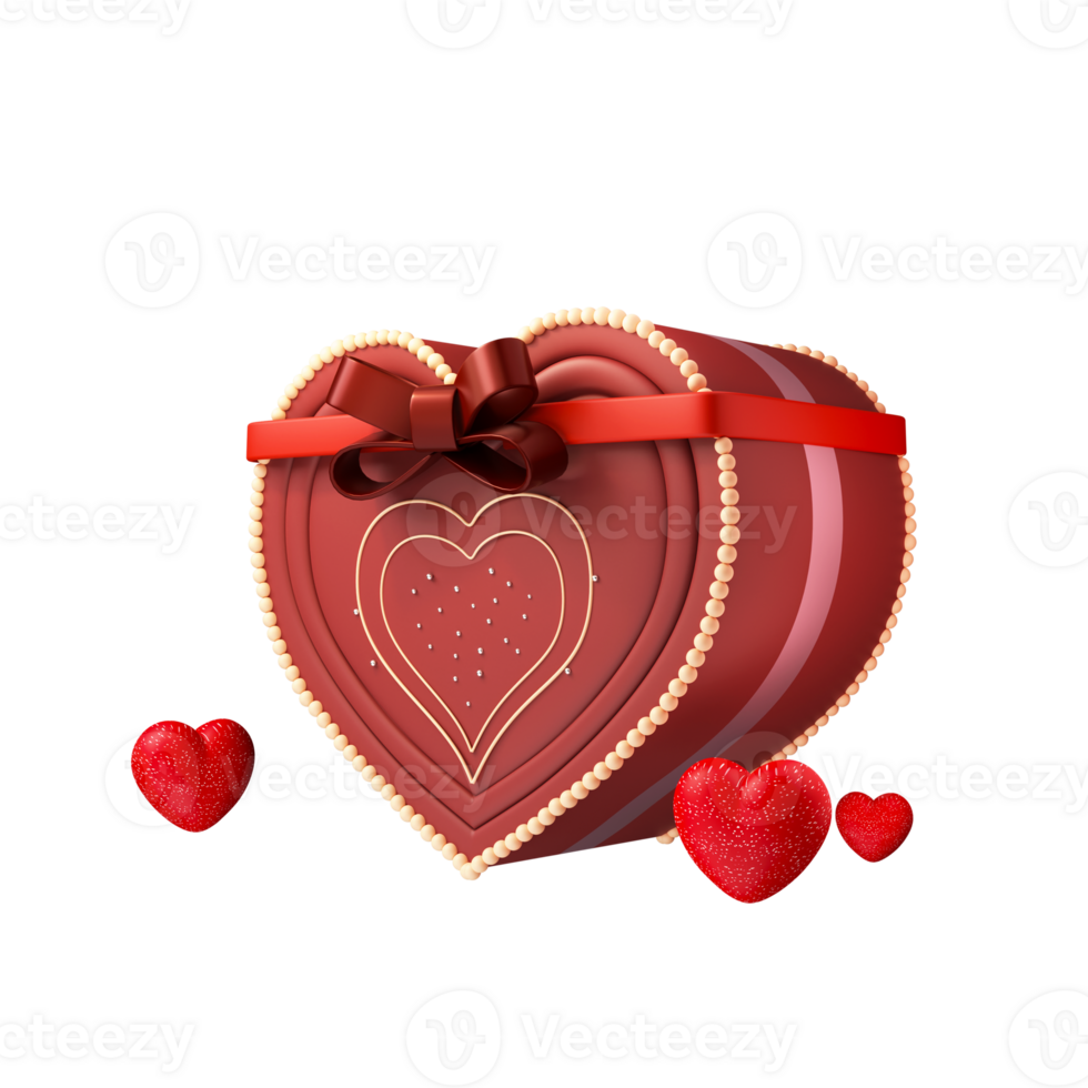 3D Render, Red And Golden Heart Shapes.Valentine's Day Concept. png