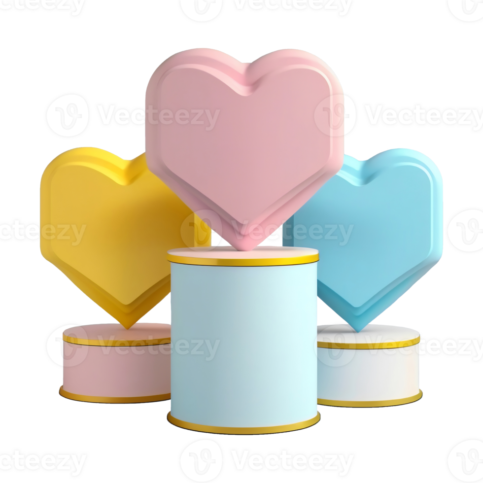 3D Render Of Heart Shape Frames On Three Level Podium Icon. png