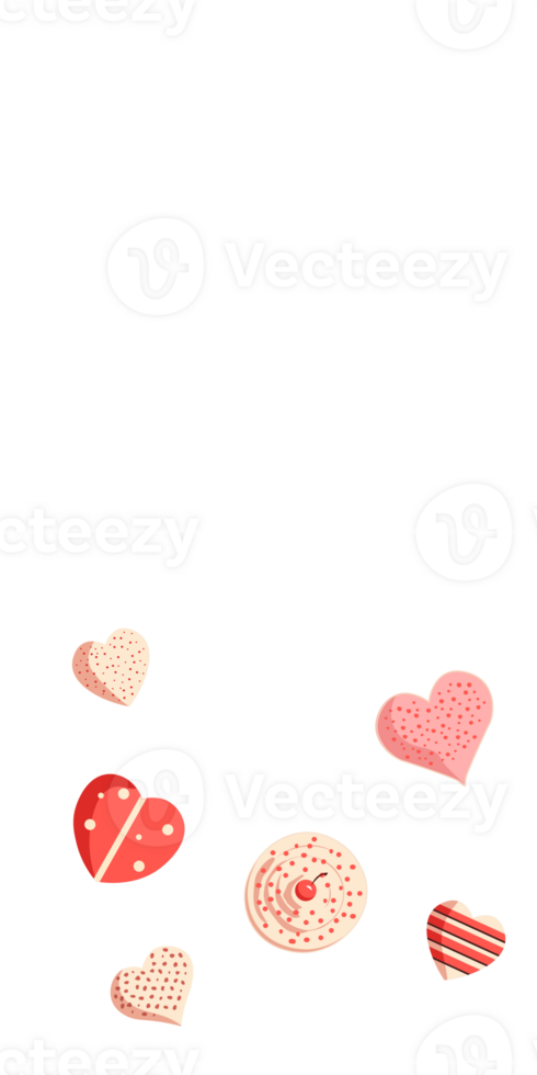 Top View of Different Style Candies With Heart Shapes And Copy Space. png