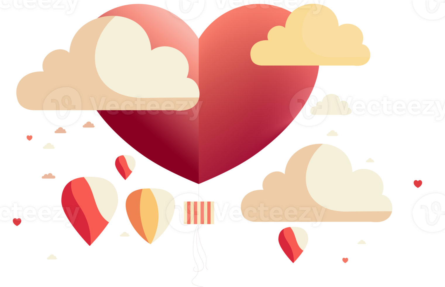 Beautiful Red Paper Heart Shape Balloon, Colorful Clouds For Love Or Valentine Concept. png