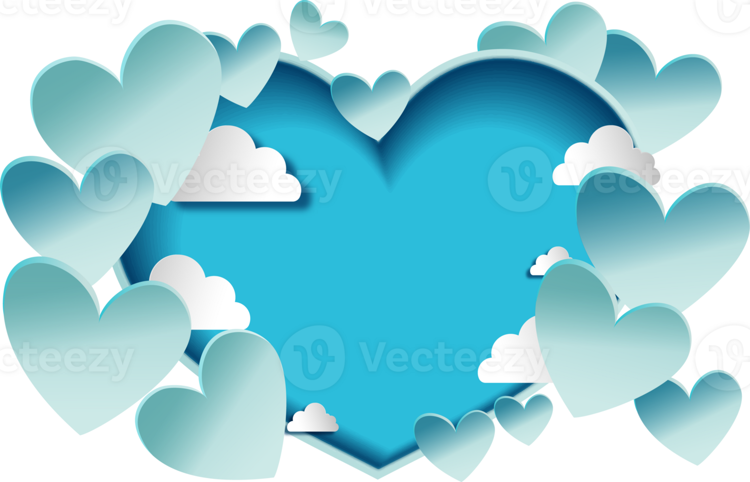 Pastel Blue Paper Heart Shapes With Clouds Decorated Background And Space For Text Or Image. png