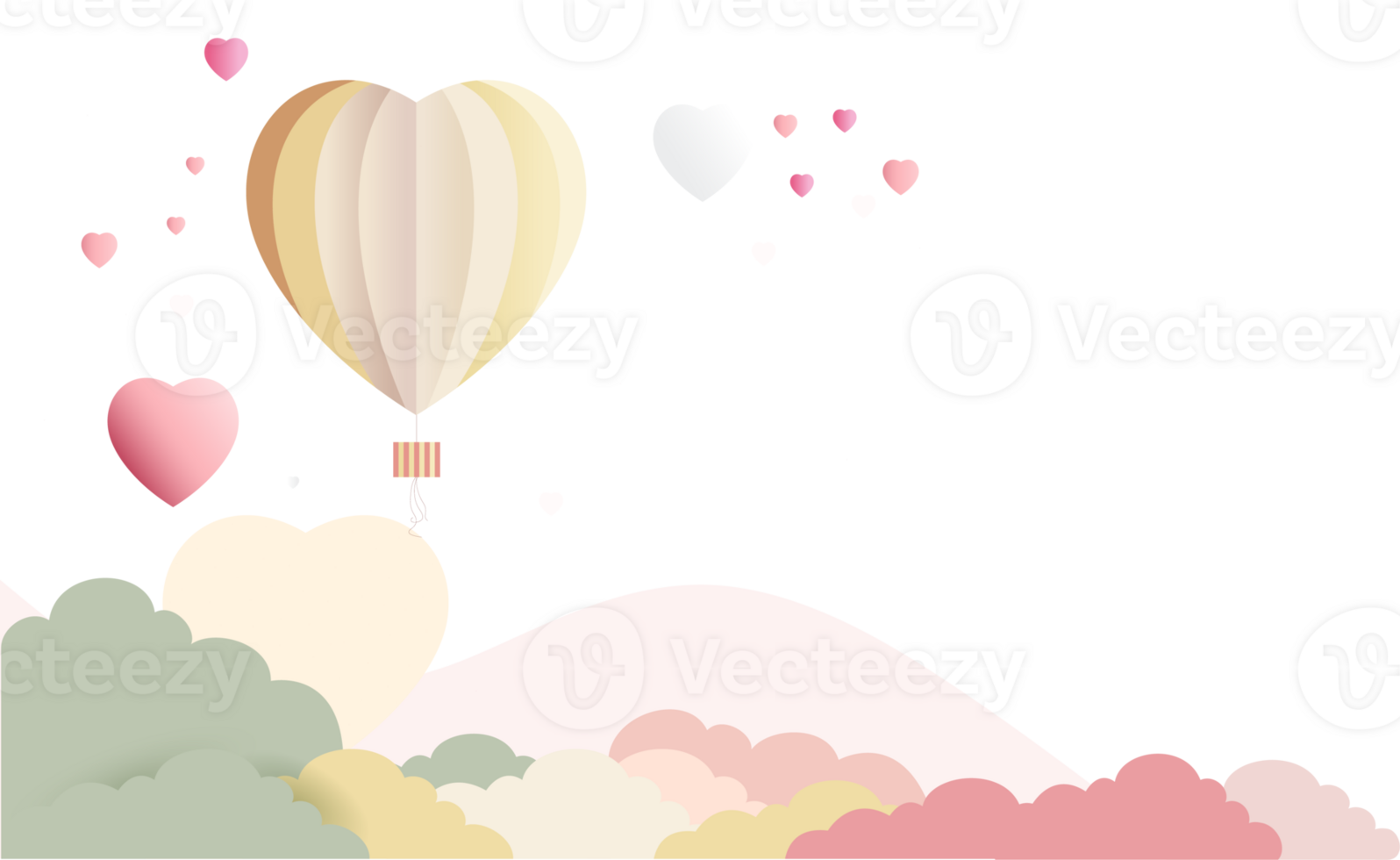 l'amour ou Valentin concept avec coloré cœur forme des ballons sur paysage nuageux. png