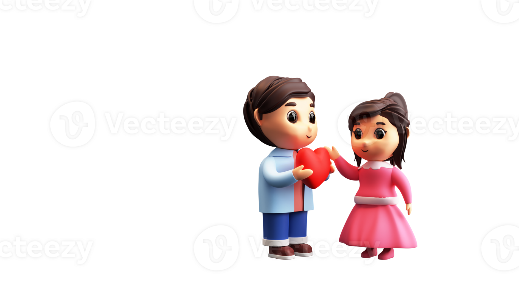 3D Render of Adorable Kids Couple With A Heart In Standing Pose. png