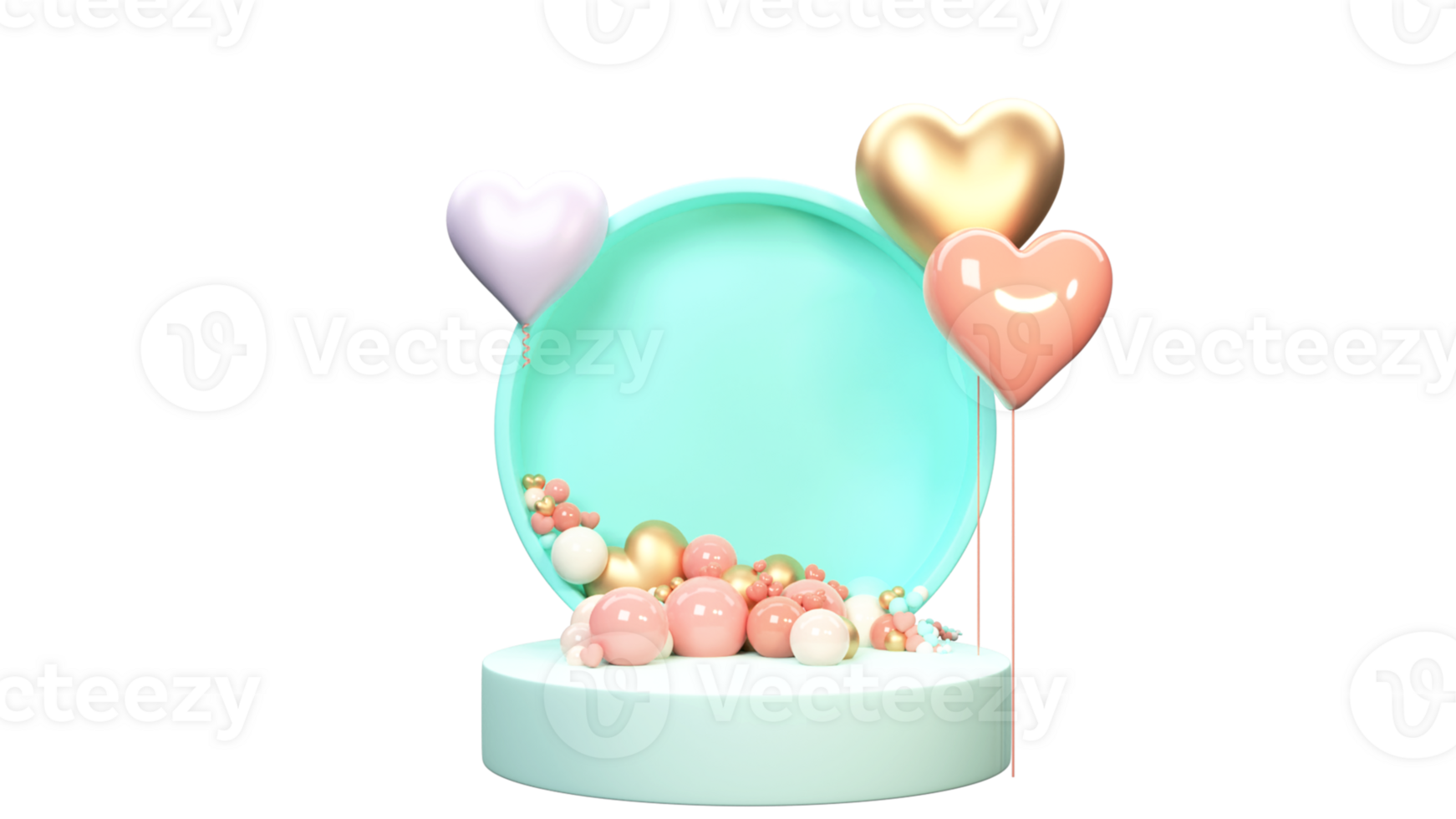 3D Render of Circular Stage Decorated With Heart Shapes. Happy Valentine's Day Concept. png