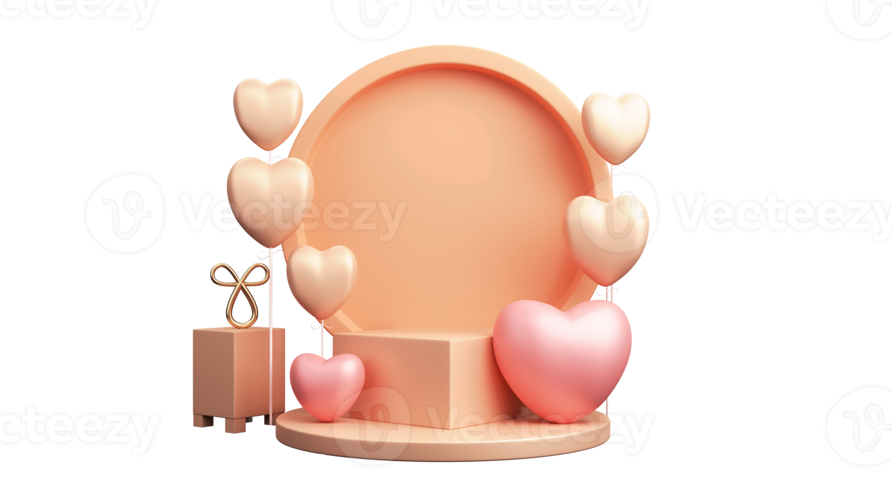 3D Render of Circle Frame Or Stand Decorated With Heart Shape Balloons. Love Or Valentine's Day Concept. png