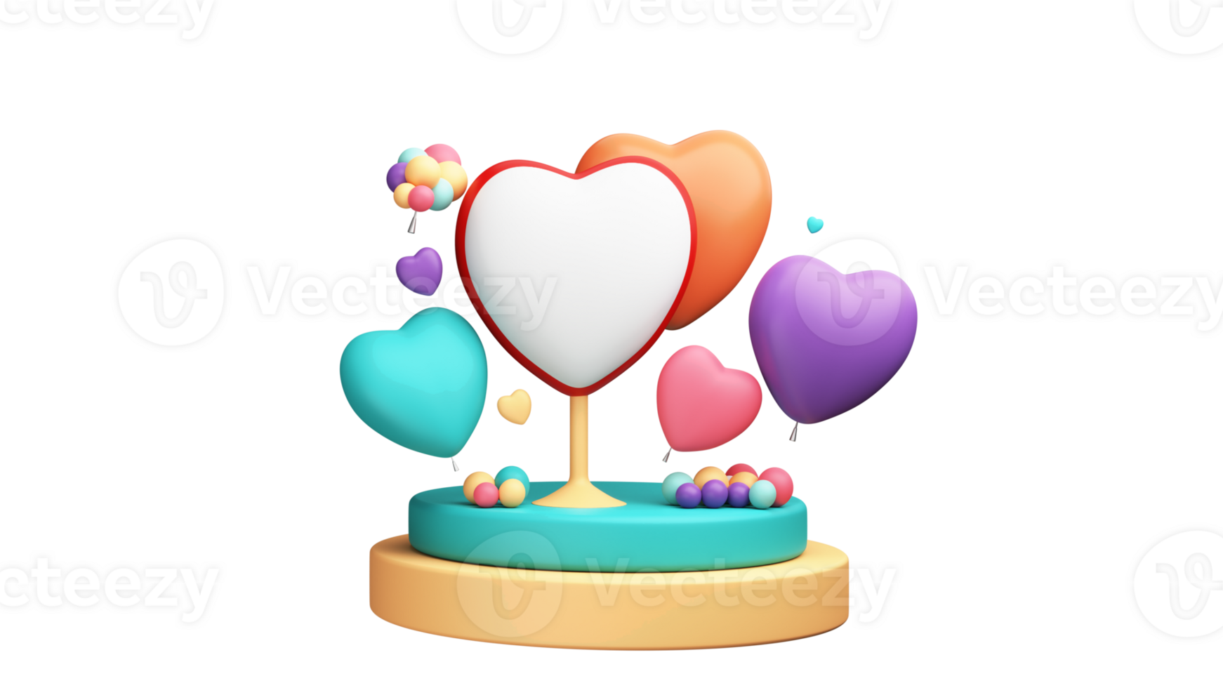 3D Render, Colorful Heart Shapes And Balloons On Podium. Love Concept. png