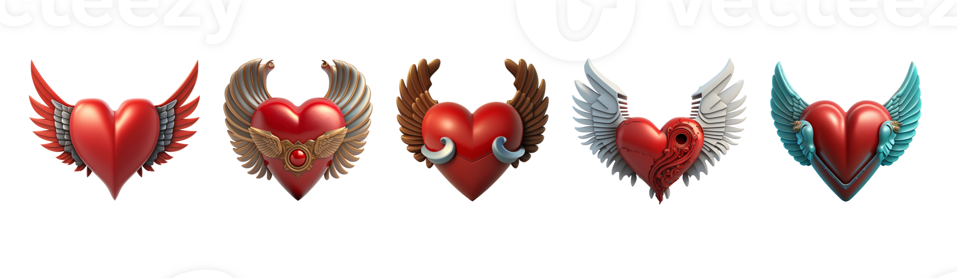 3D Illustration Of Pixar Style Heart With Wings Icon Set. png