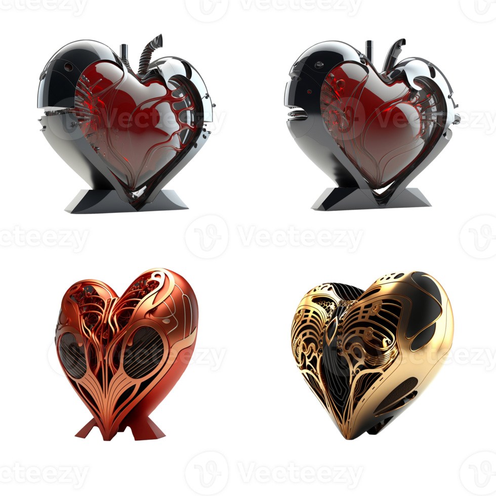 3D Illustration Of Glossy Heart Icon Set. png