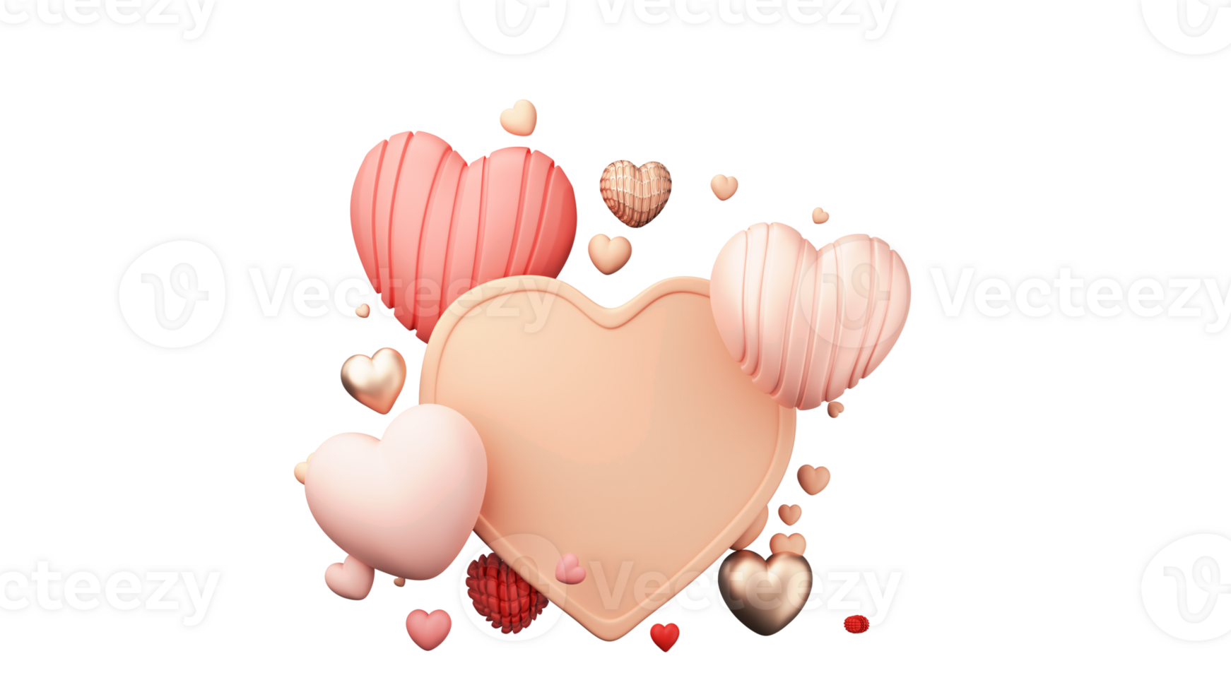 3D Render, Heart Shapes With Frame Space For Image. png