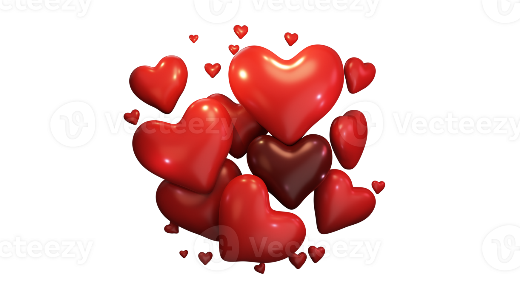 Realistic Red Glossy Heart Shape Balloons. 3D Rendering. png