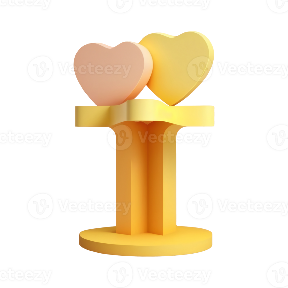 3D Render Of Two Hearts Shape On Pedestal Icon. png