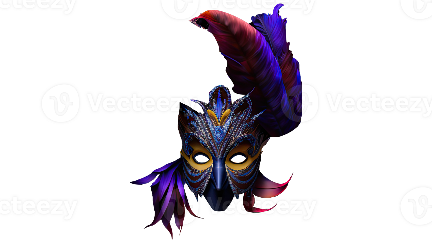 Venetian Full Face Mask With Beautiful Feathers Icon. 3D Render. png