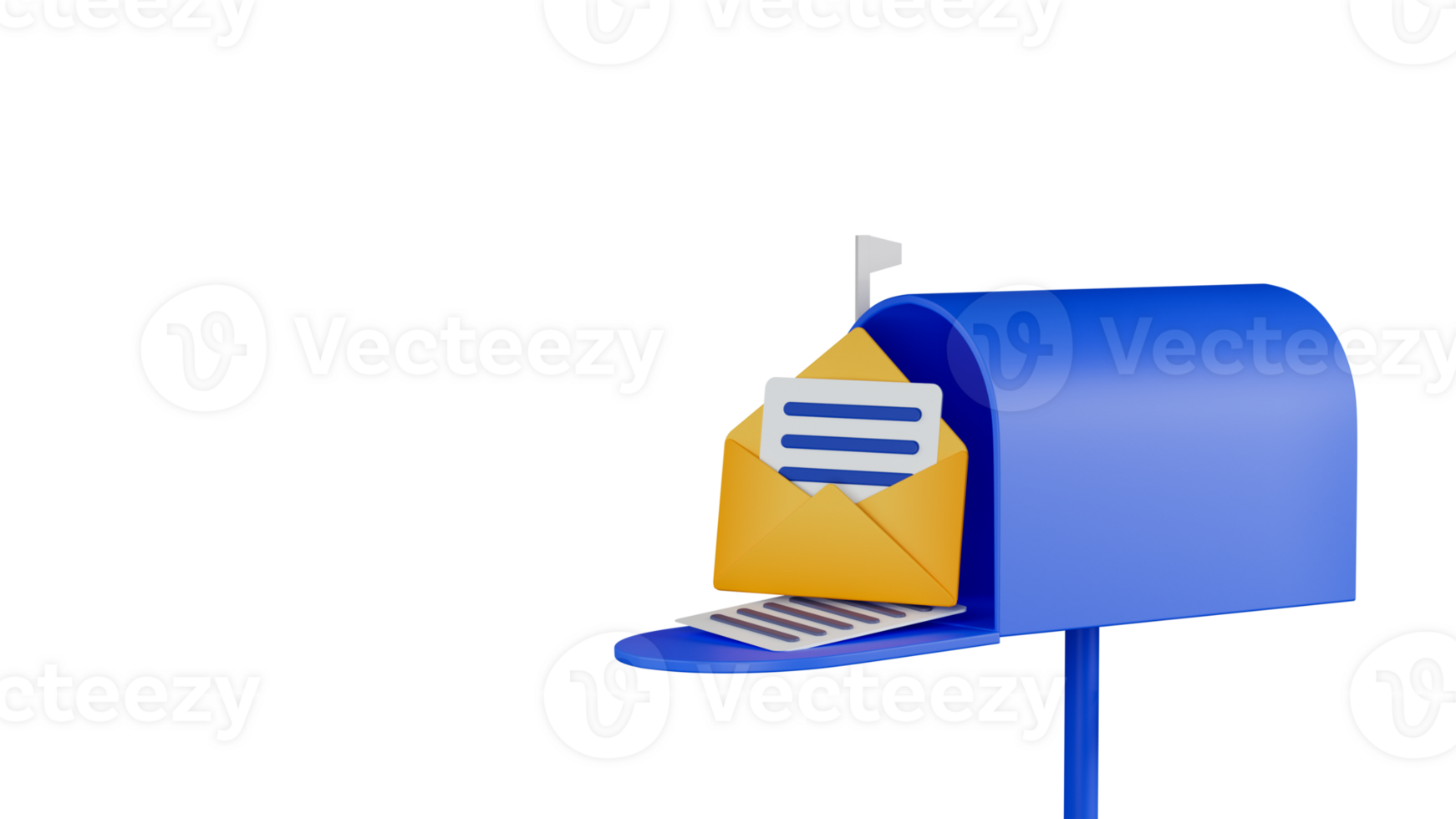 3D Render of Newsletter or Envelope Inside Blue Open Mailbox Element. png