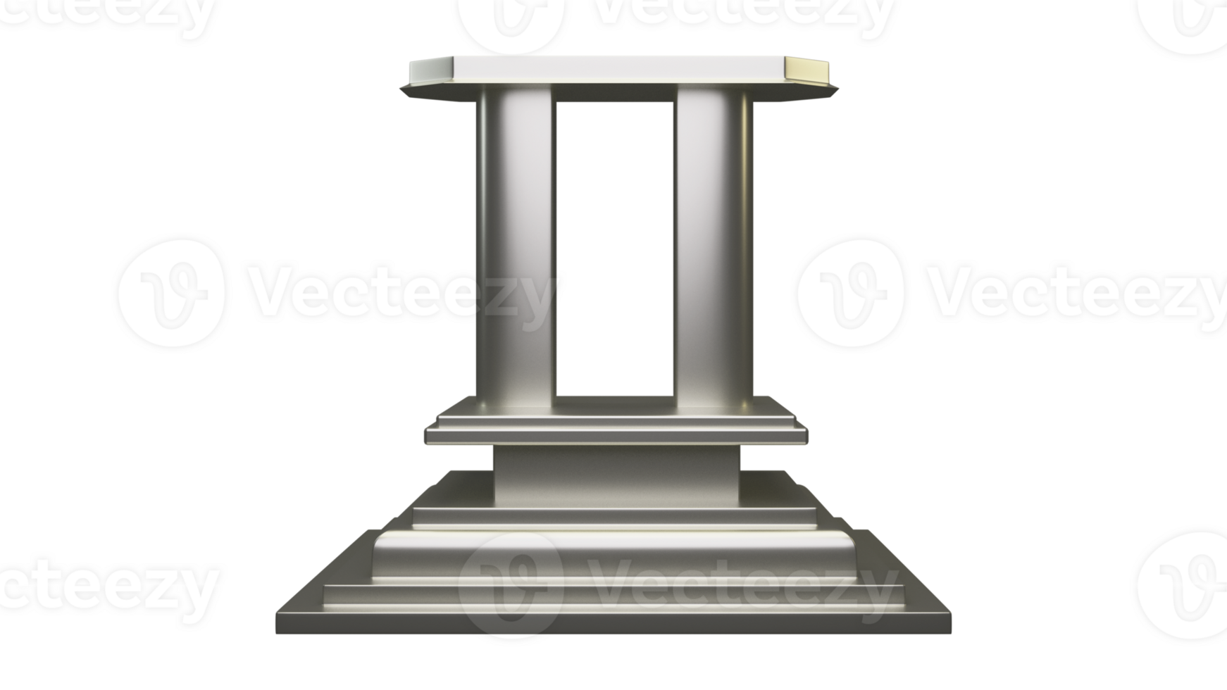 3D Rendering Silver Arched Podium or Stage Icon. png