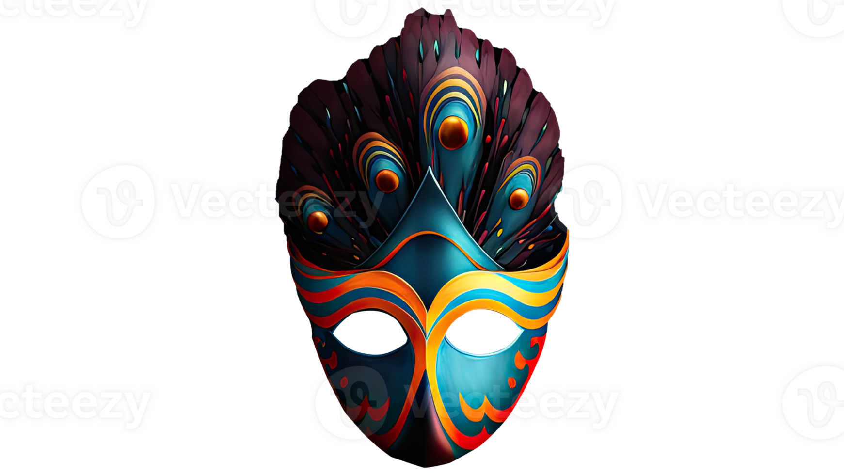 3D Render of Colorful Venetian Mask With Peacock Feathers Icon. png