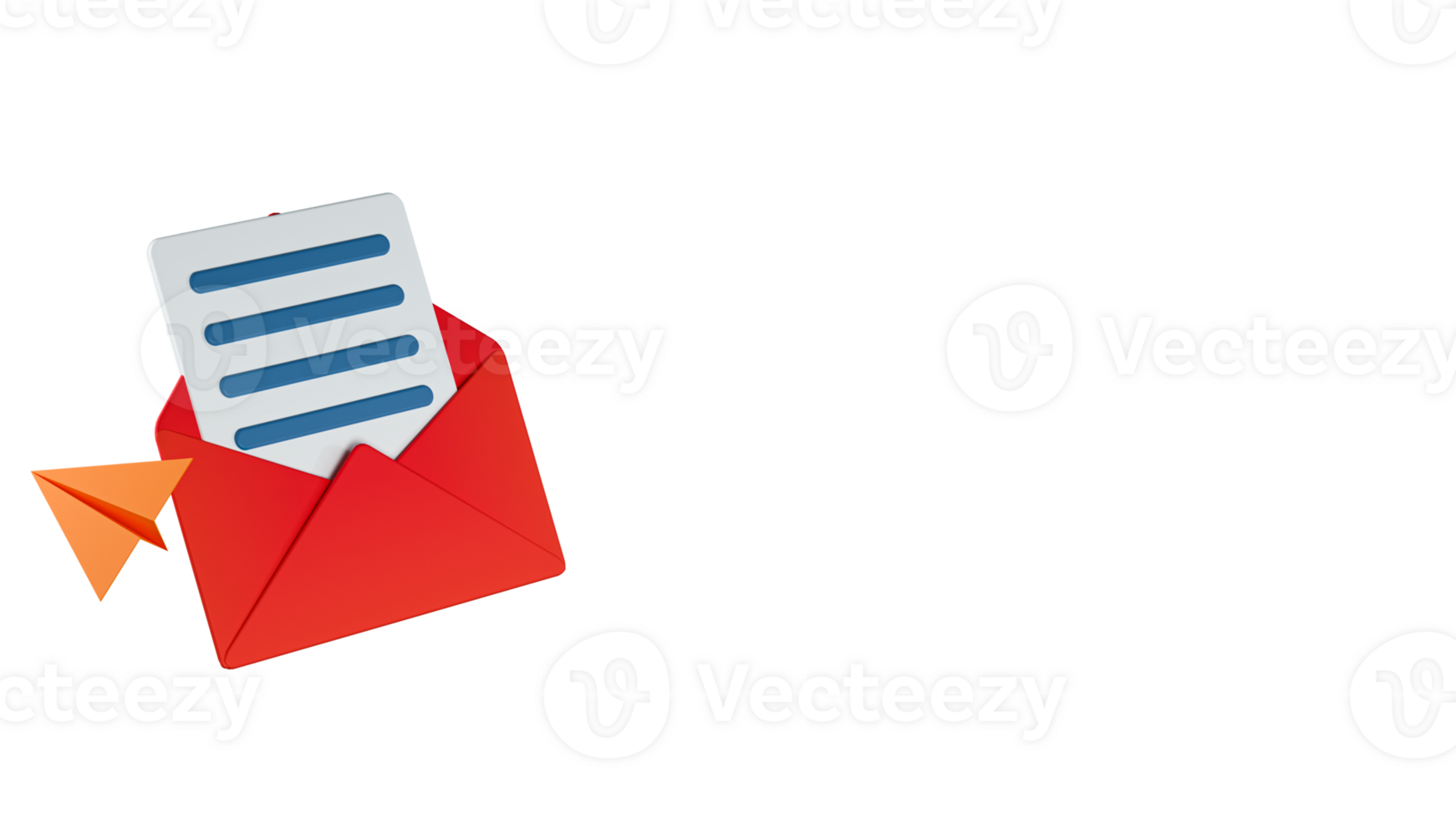 3D Render of Email or Letter Inside Envelope And Paper Plane Element. png