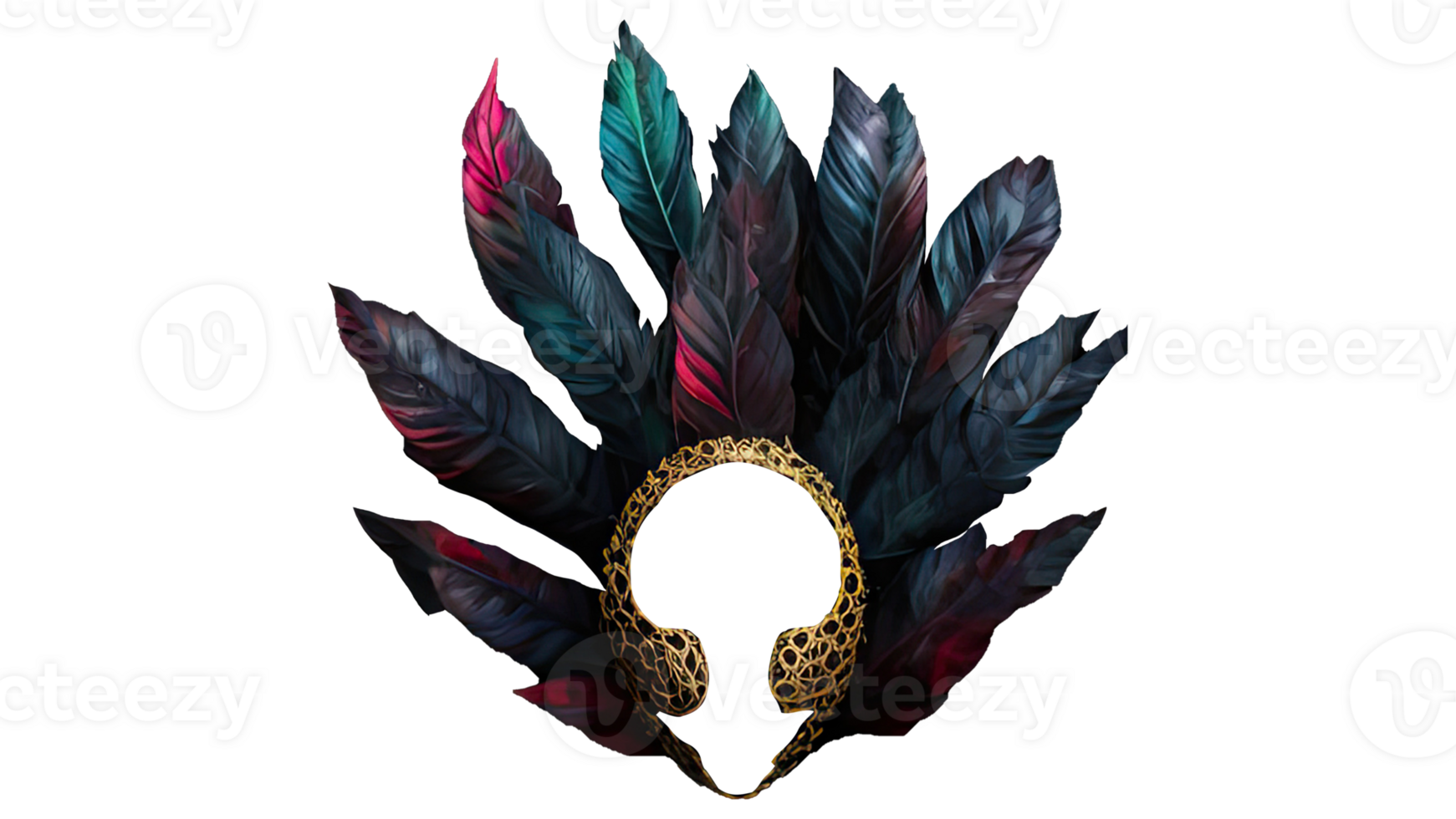 3D Render of Golden Venetian Face Mask With Gradient Feathers Icon. png