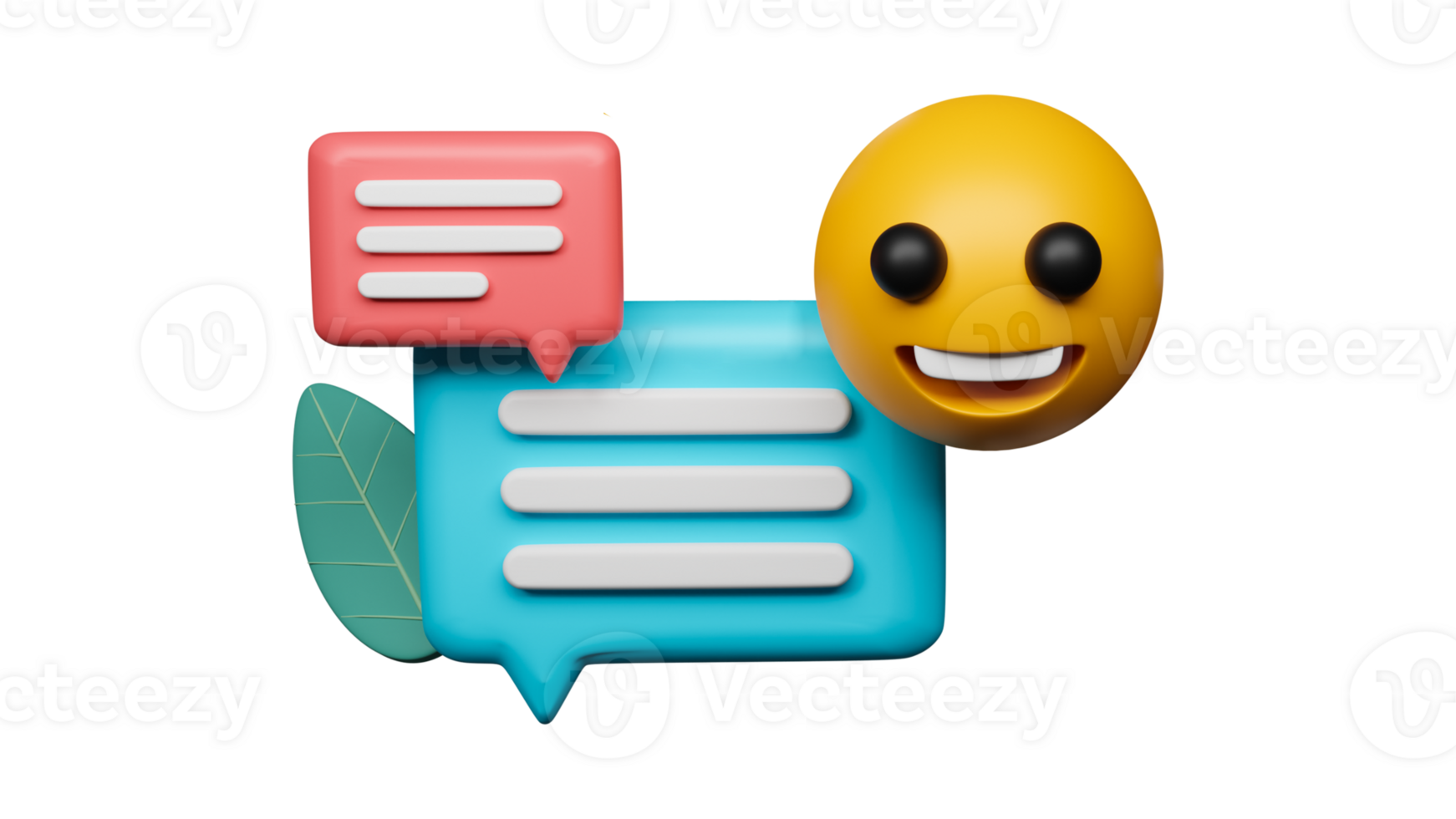 3D Render of Emoji, Leaf And Chat Boxes Element. png