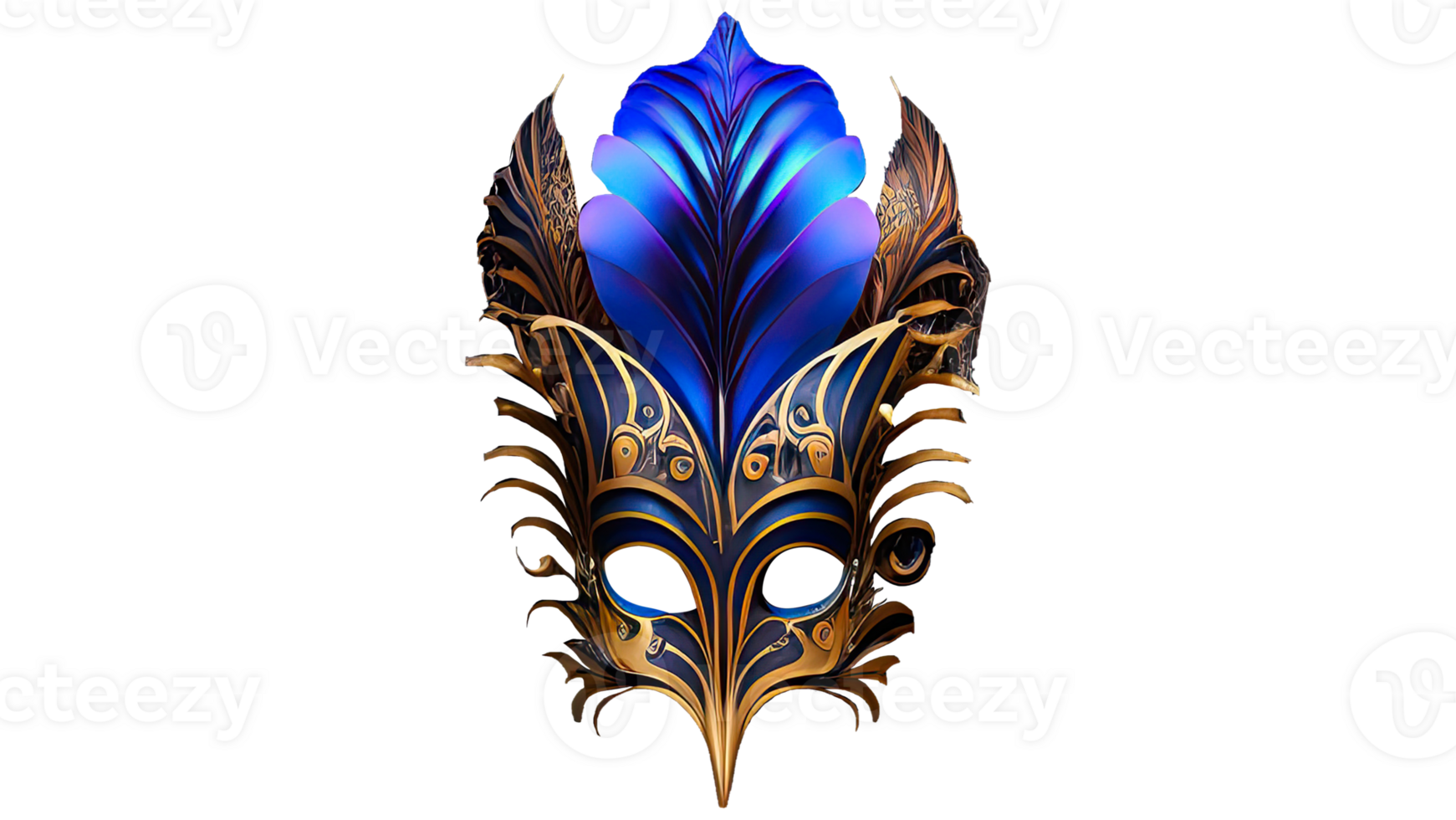 Golden And Blue Venetian Mask In 3D Render. png