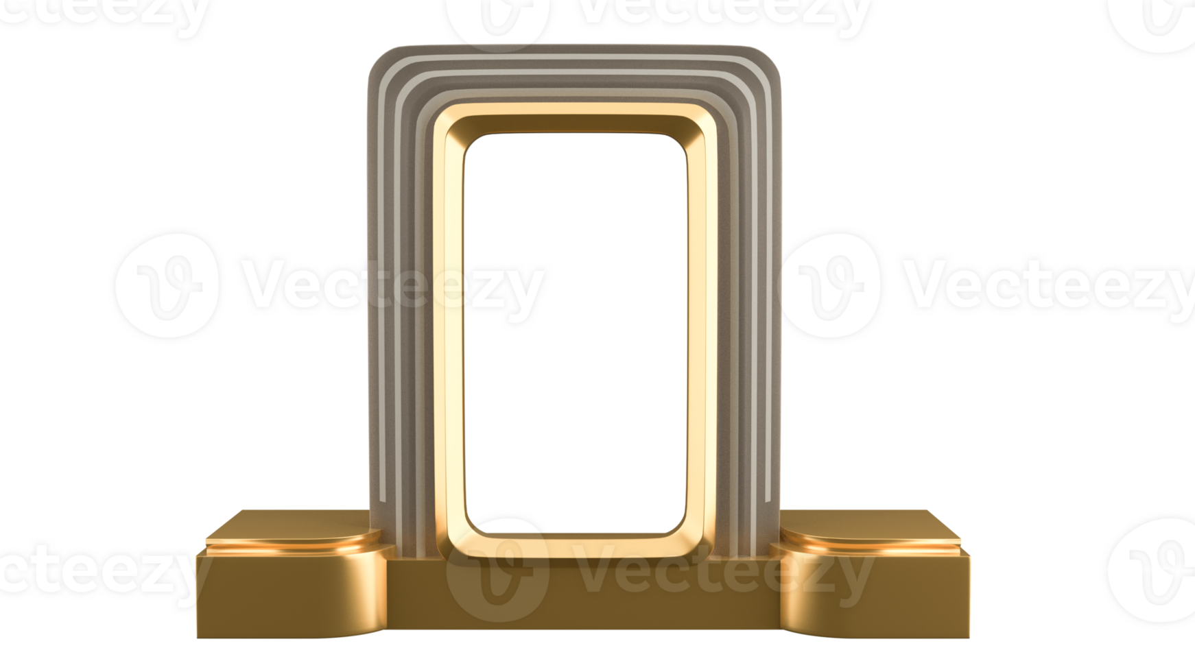 3D Render of Golden And Glass Rectangle Frame or Product Display On Podium Mockup. png