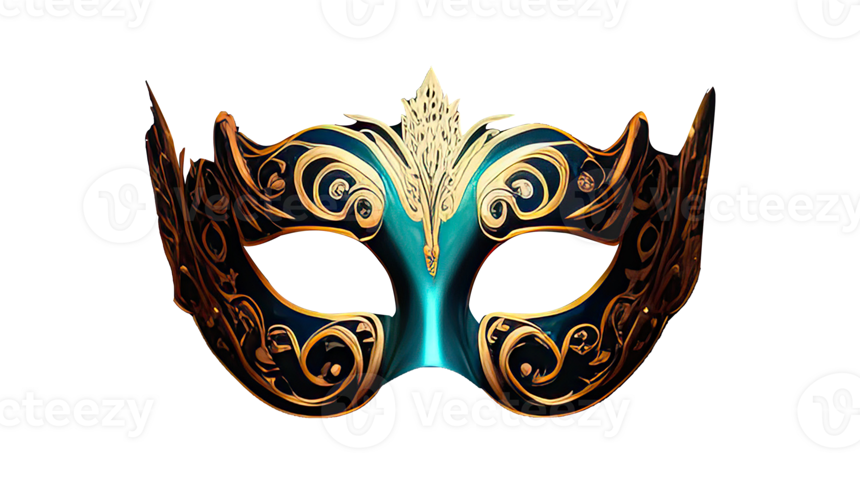 3D Render of Golden And Teal Party Mask Icon. png