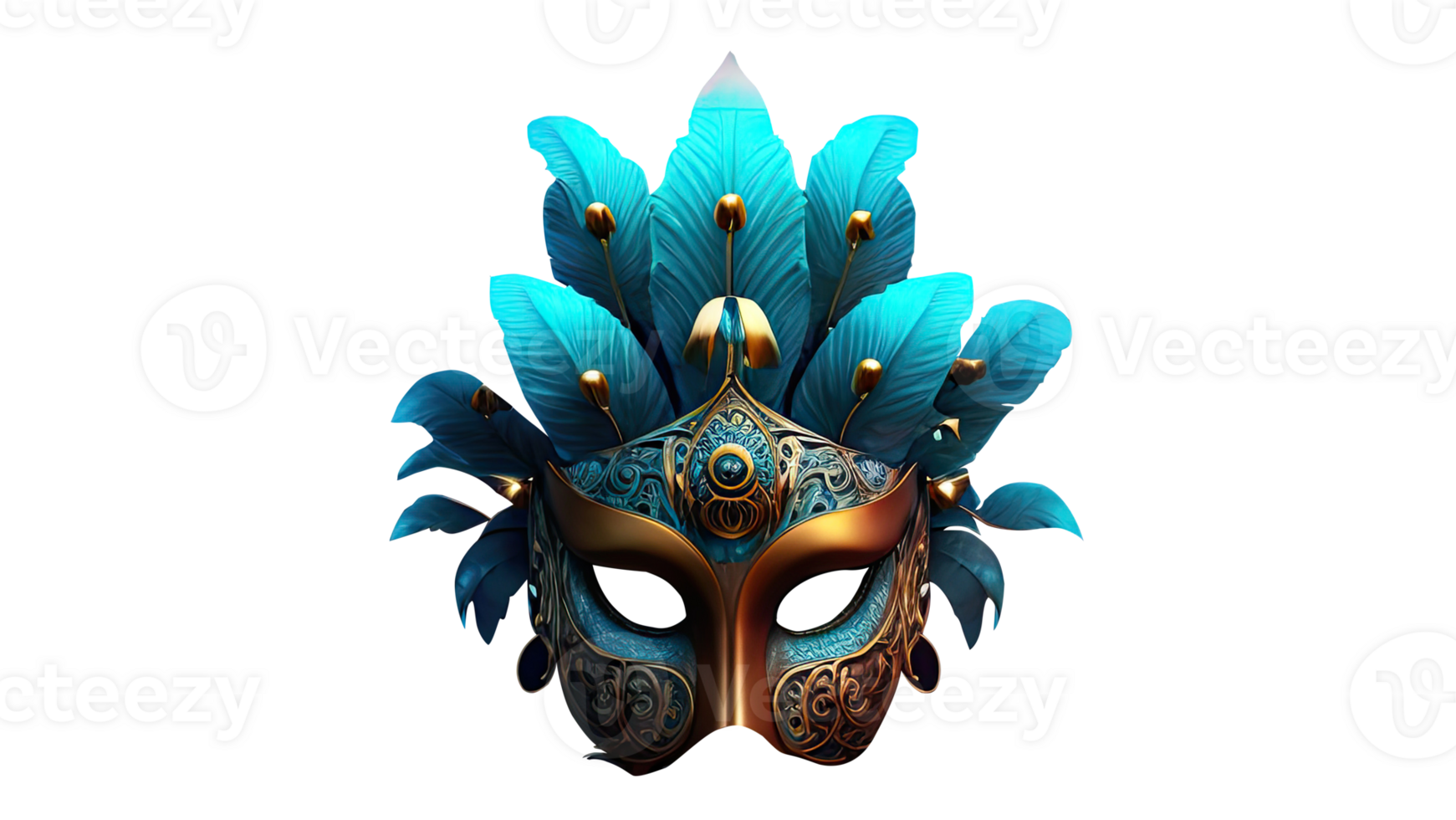 3D Render of Beautiful Masquerade Ball Mask Icon In Golden And Cyan Color. png