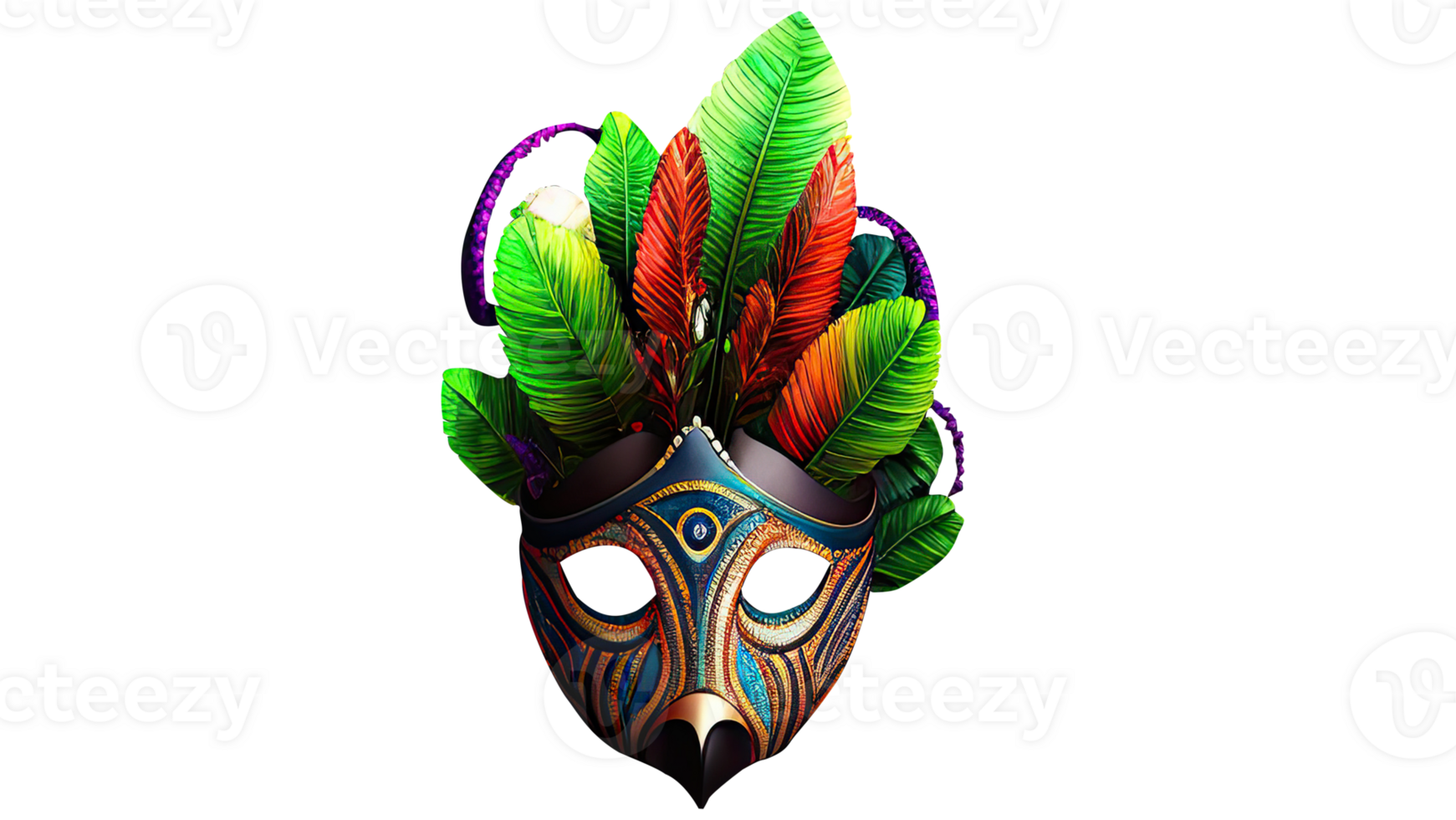 3D Render of Colorful Venetian Feather Mask Icon. png