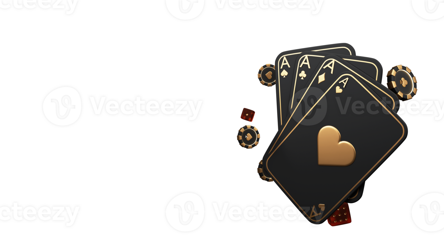 3D Render of Casino Elements As Ace Cards, Poker Chips, Red Dices. png