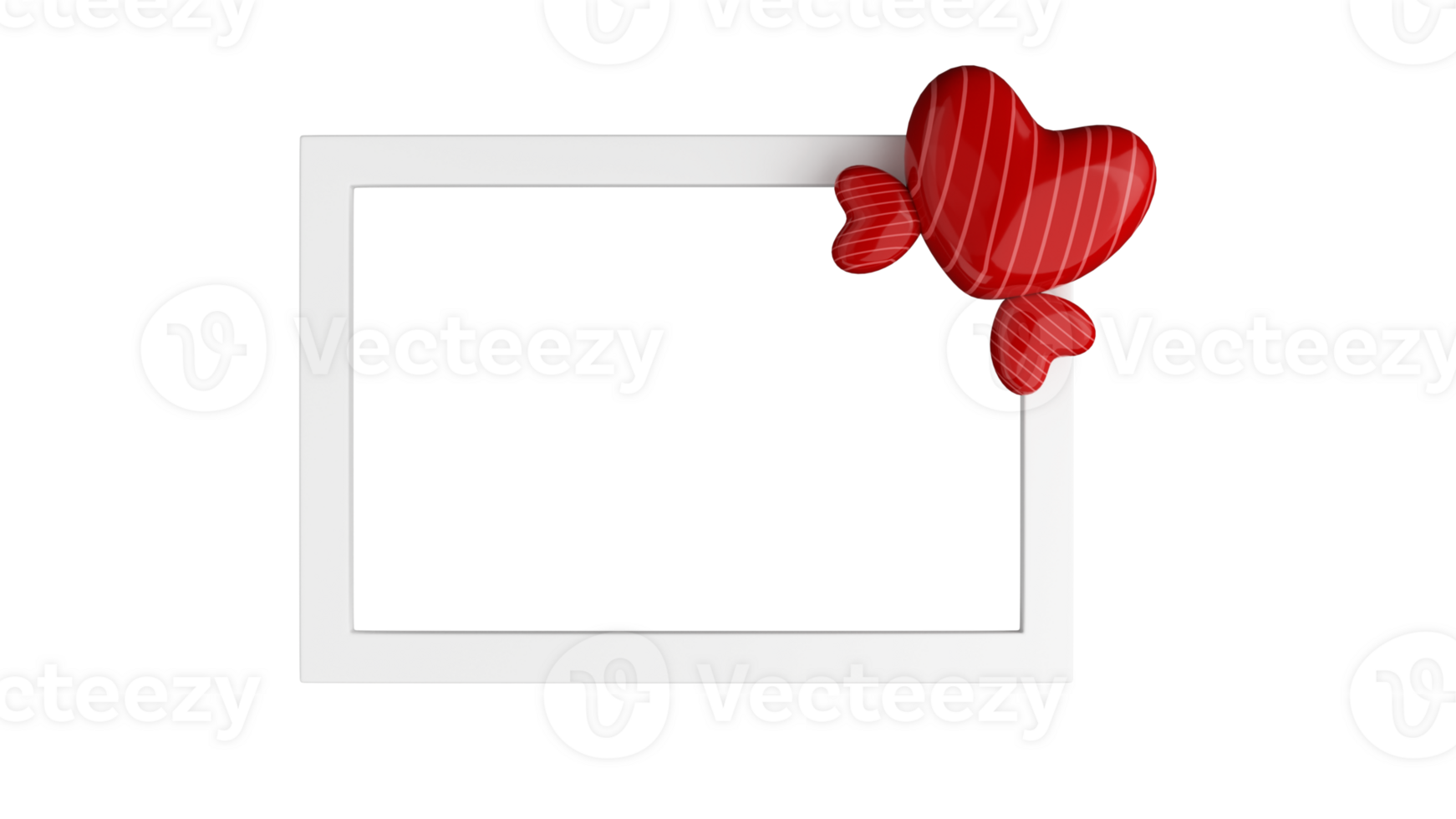 3D Render of Empty Rectangle Frame And Red Heart Shapes Element. png