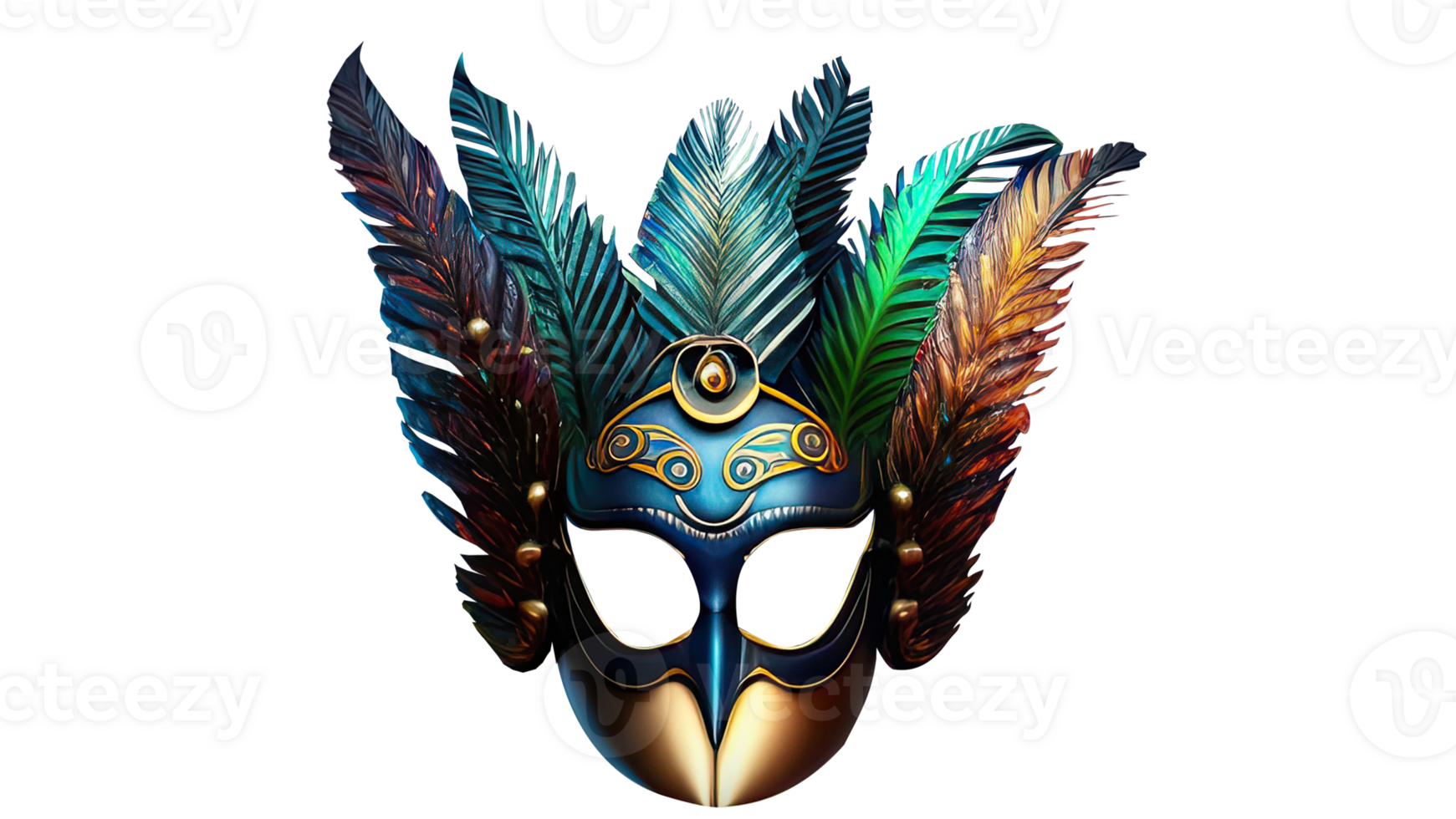 3D Render of Colorful Masquerade Mask With Feathers Icon. png