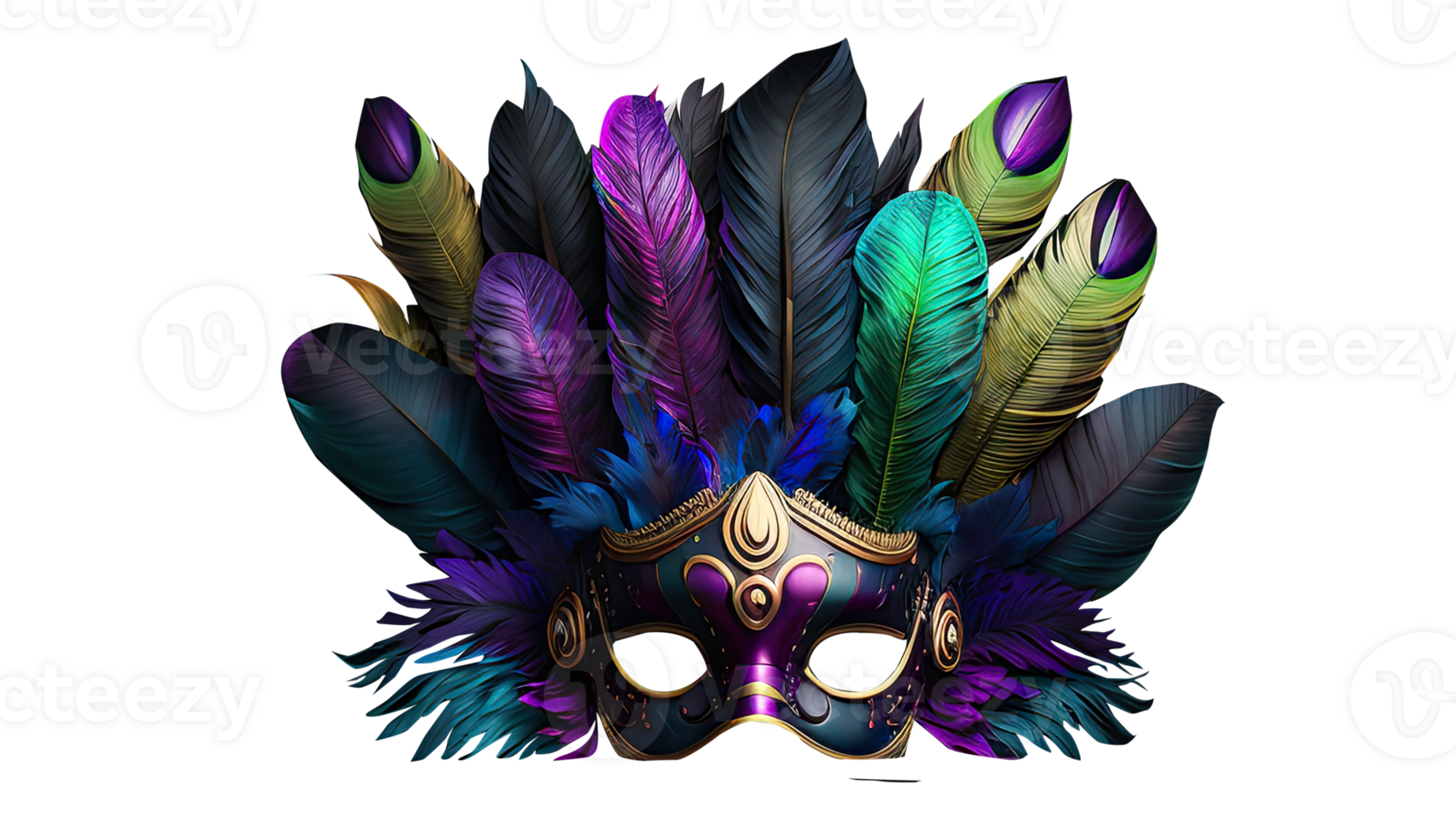 3D Render of Multicolor Decorative Feather Mask Icon. png