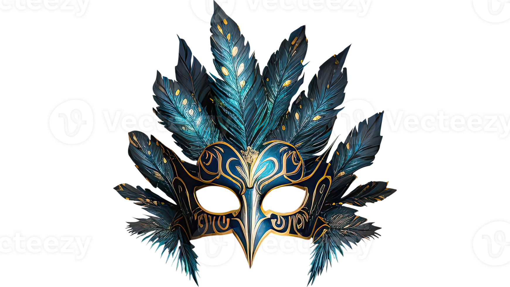 3D Render of Beautiful Feather Mask Icon In Golden And Turquoise Color. png