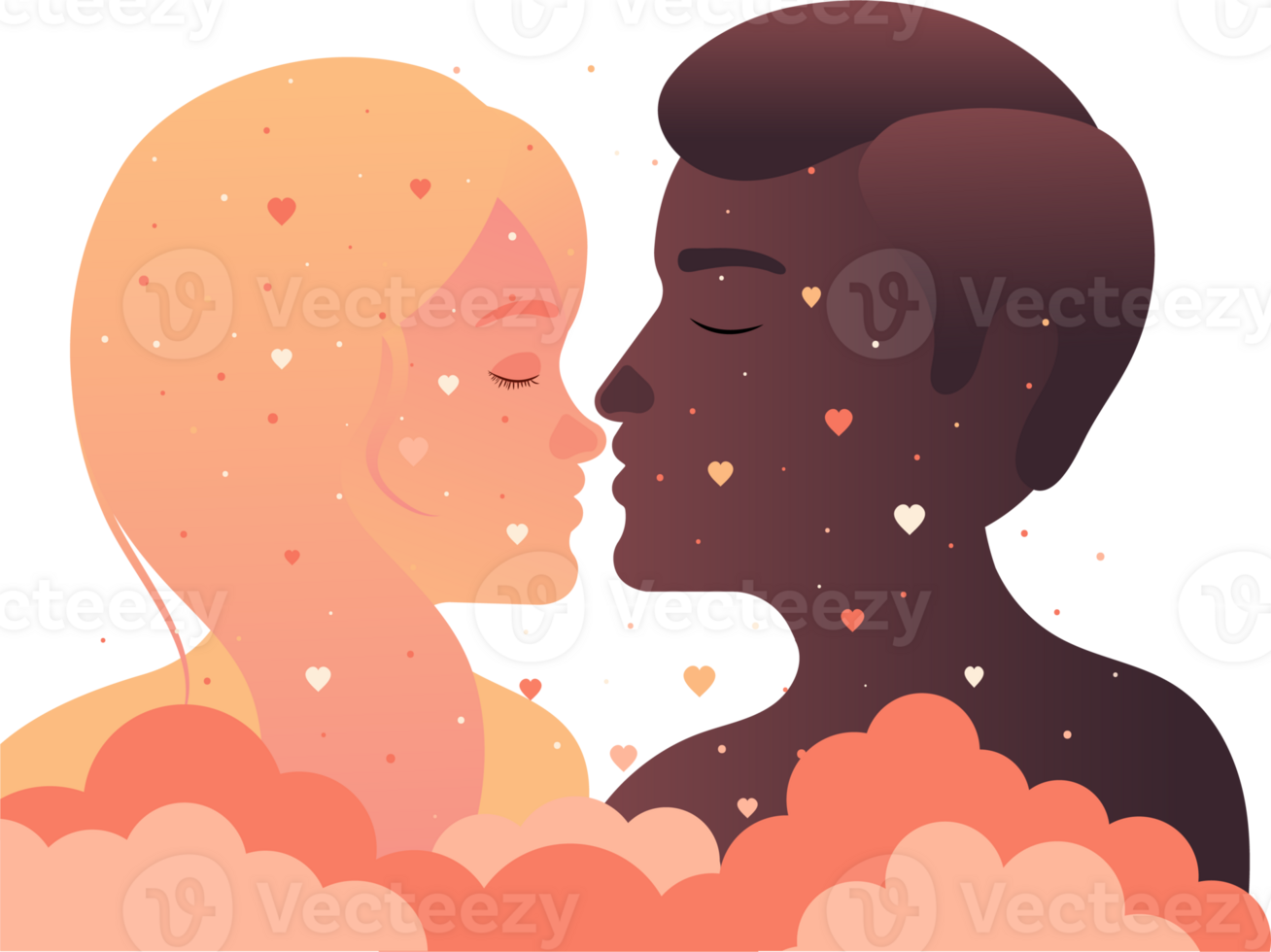 Vector Illustration of Man And Woman Facing Each Other With Their Eyes Closed. png